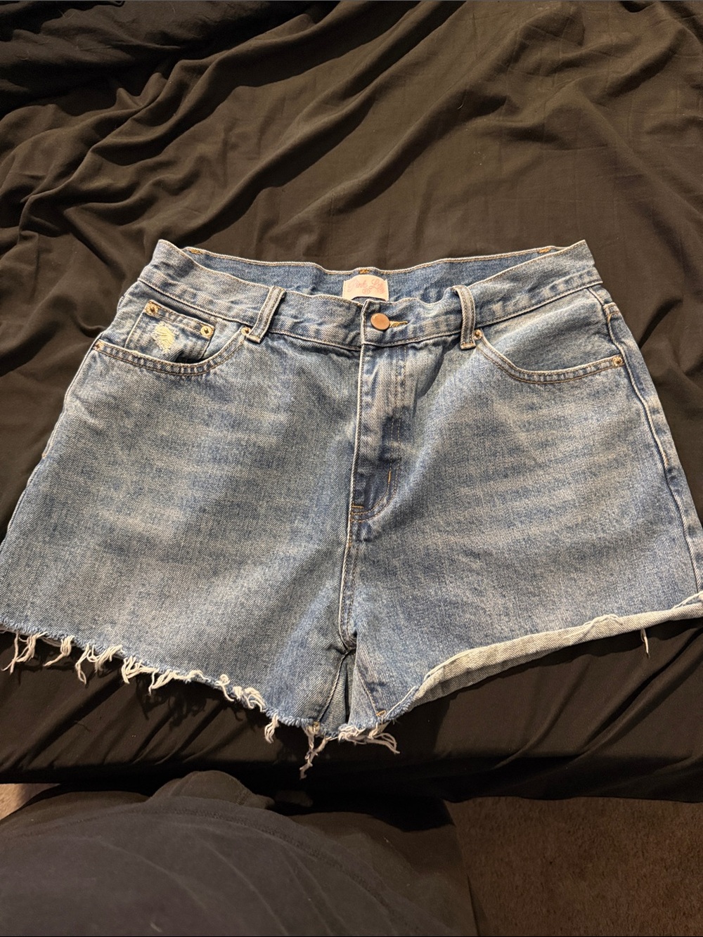 Pink Lily Medium Blue Frayed High-Rise Denim Shorts